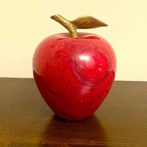 Vintage MCM Red Marble Apple w/ Brass Stem